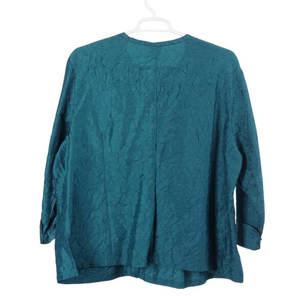 Eileen Fisher Top Women 2X Teal Blue Crinkle Silk Button Up Blouse - Picture 6 of 8